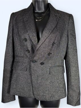 Ann Taylor Charcoal Gray Black Double Breasted Blazer Jacket